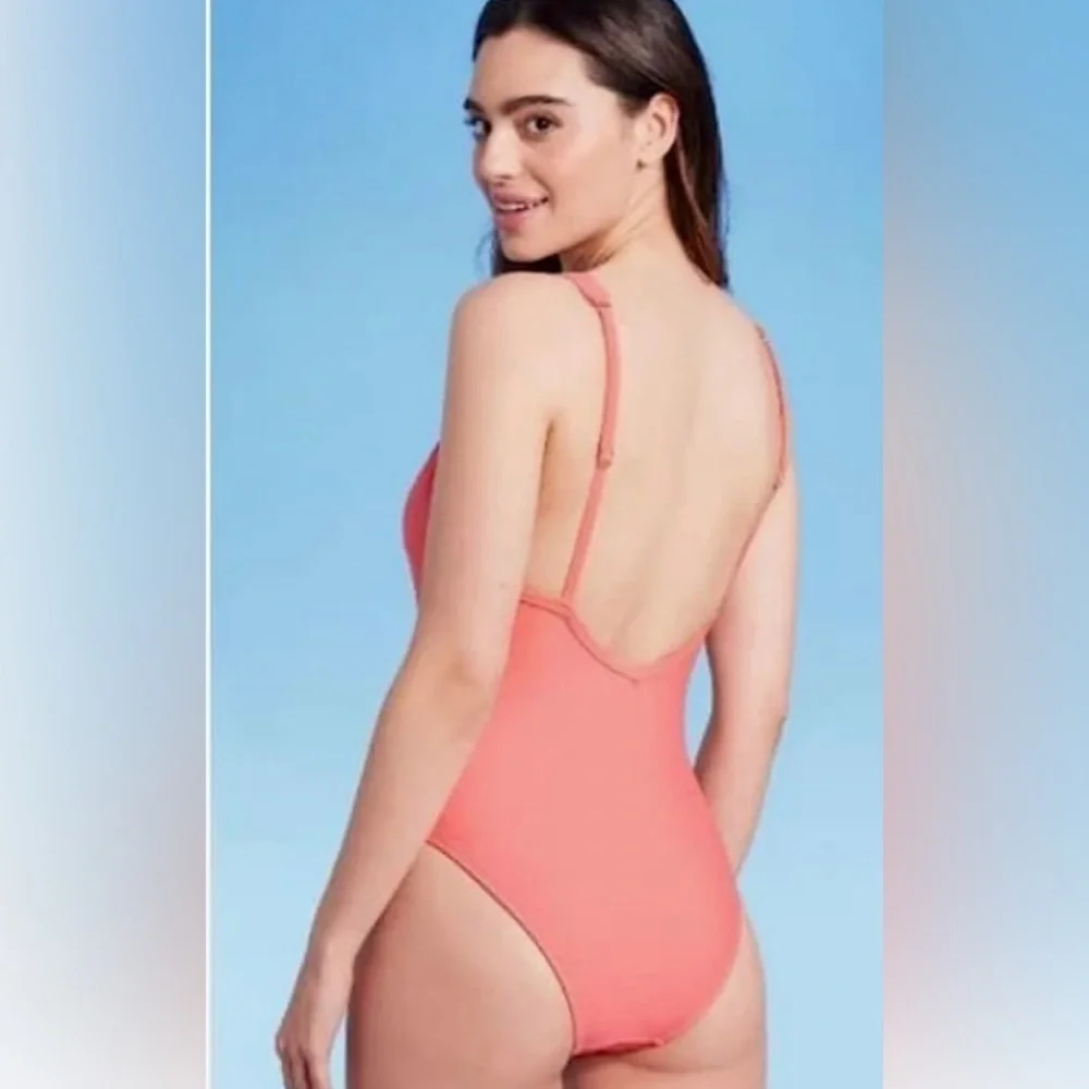 Kona Sol Women's Plus Size V-Neck Over The Shoulder High Leg One Piece Swimsuit